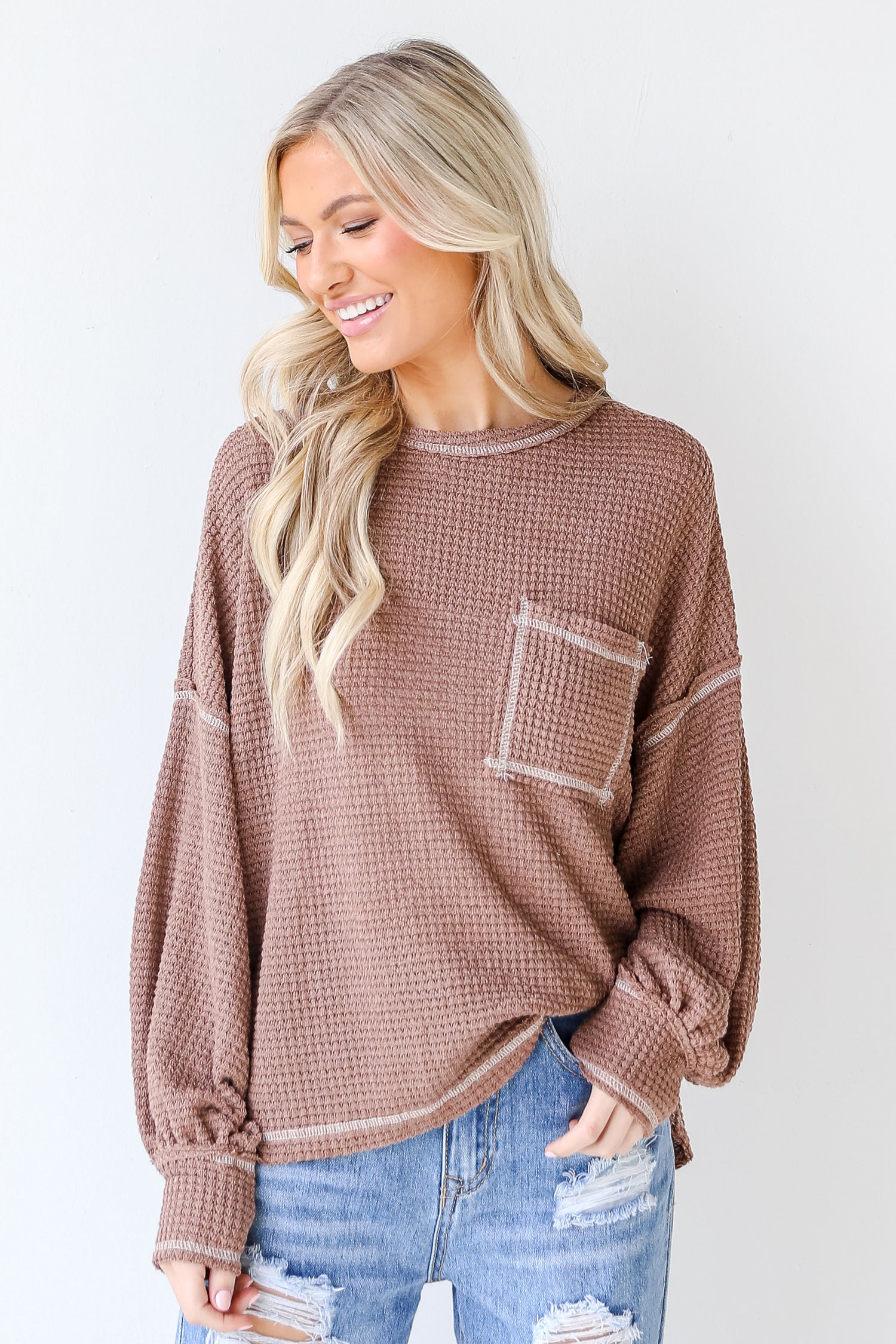 Waffle Knit Top front view
