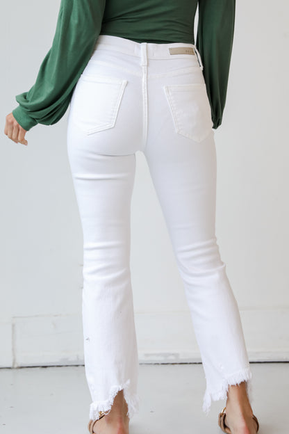 White Distressed Cropped Flare Jeans back view