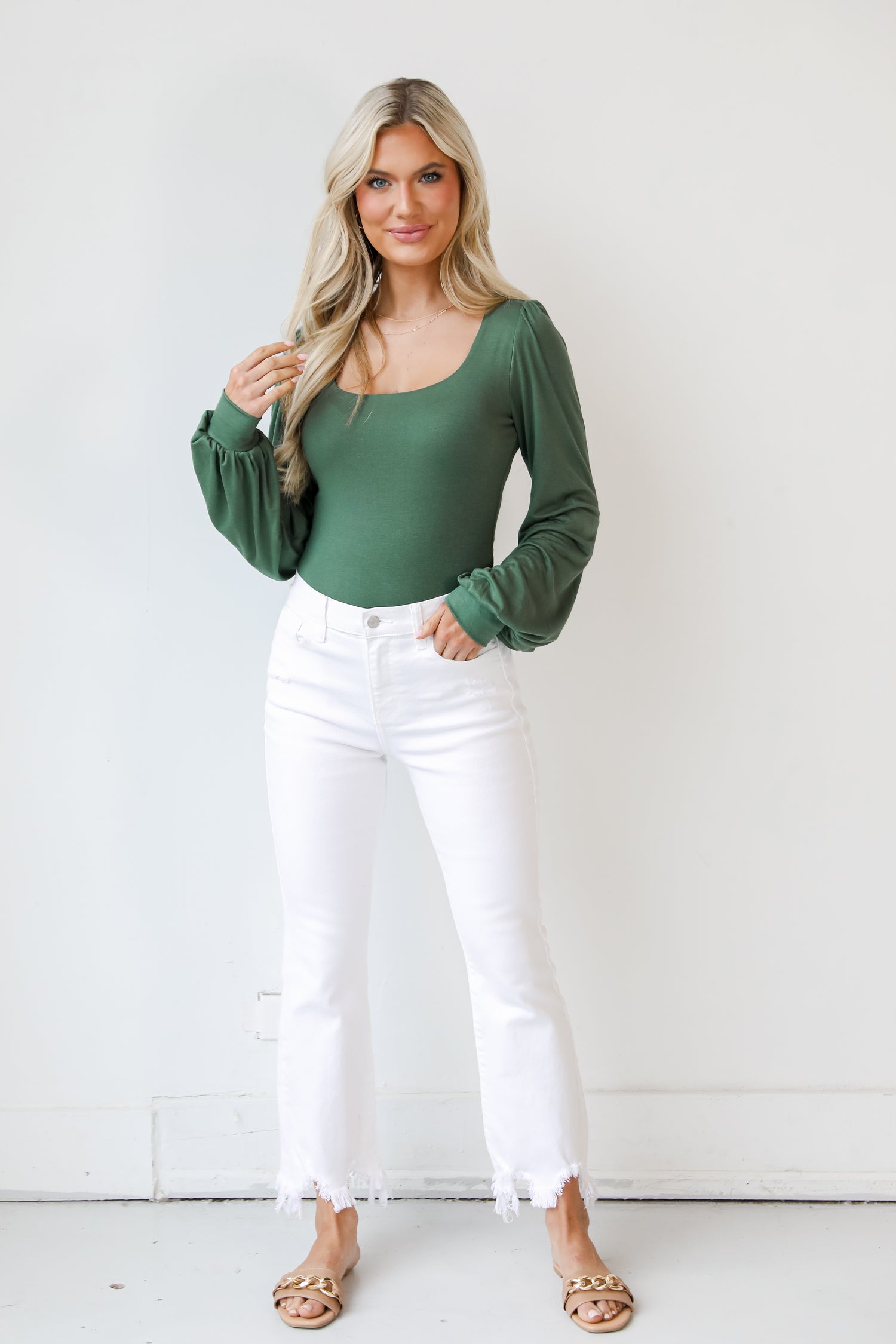 White Distressed Cropped Flare Jeans front view