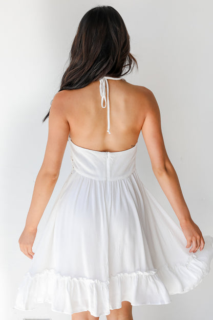 Crochet Halter Mini Dress back view