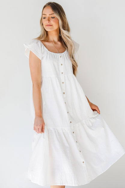 Linen Midi Dress in white