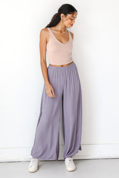 purple Wide Leg Pants on dress up model