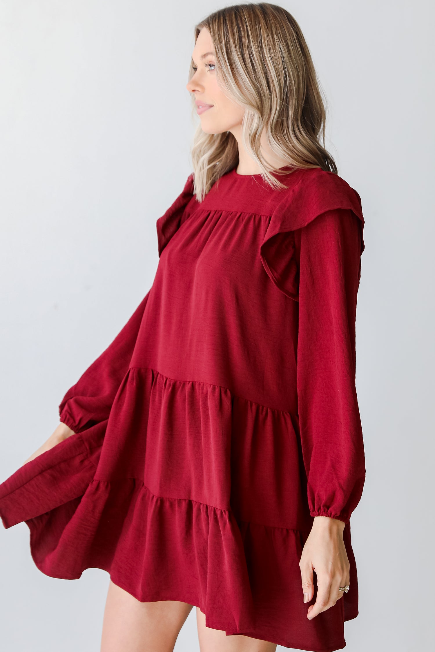 red Tiered Mini Dress side view