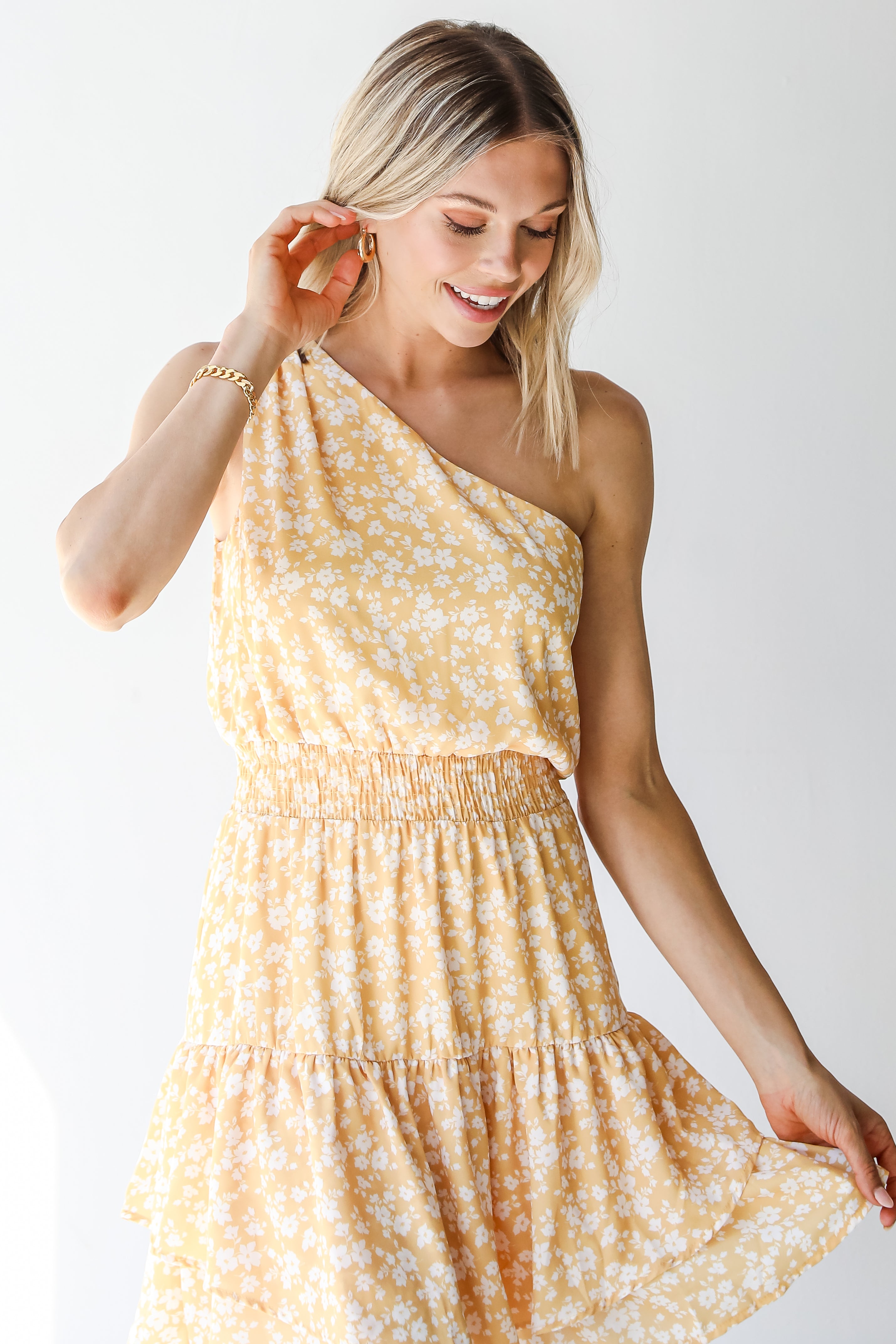 Floral One-Shoulder Mini Dress front view