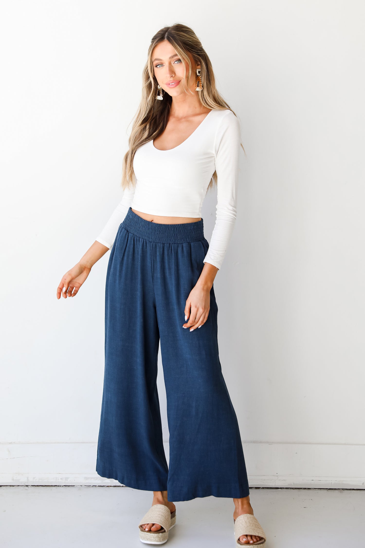 navy Linen Pants on model