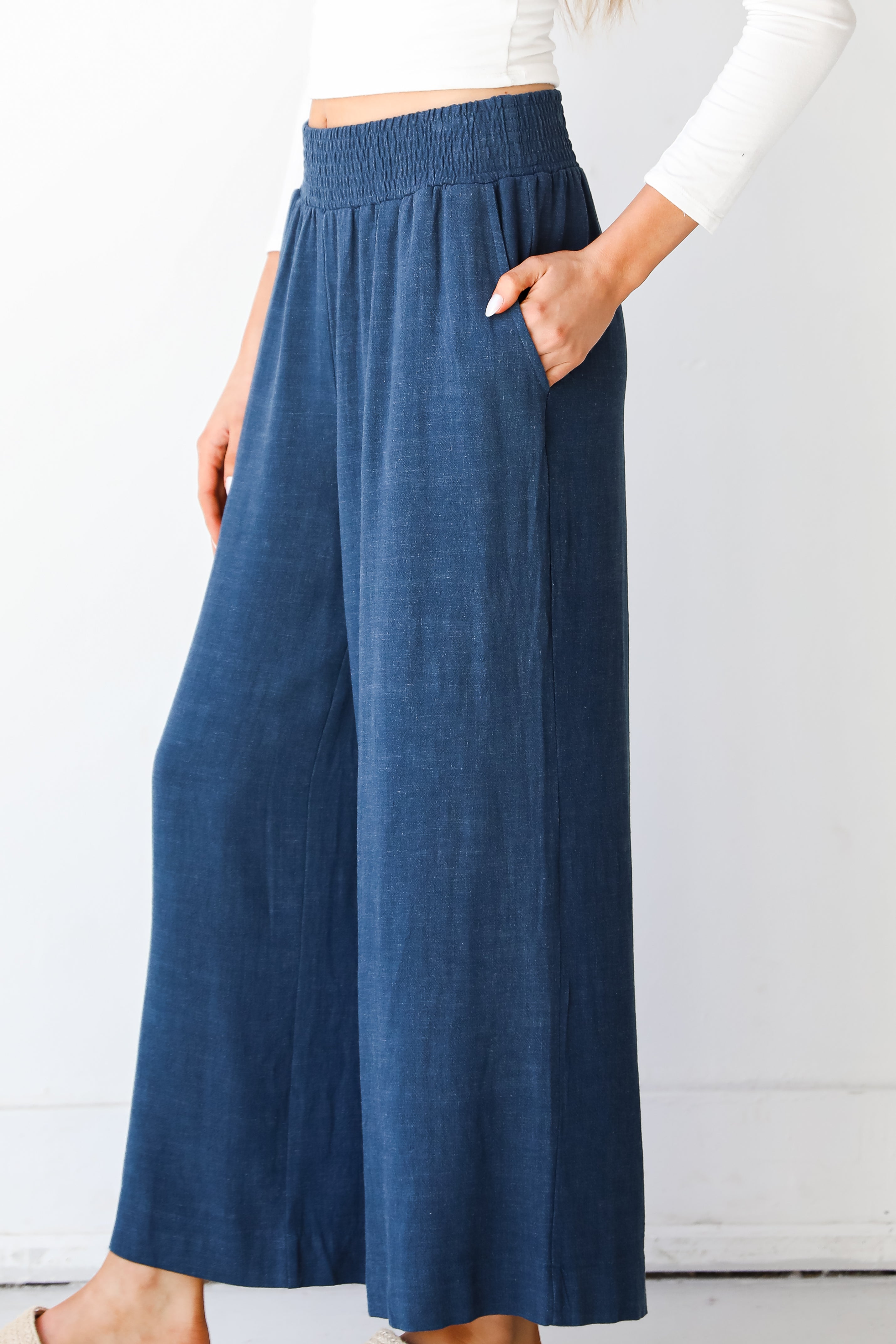 navy Linen Pants side view